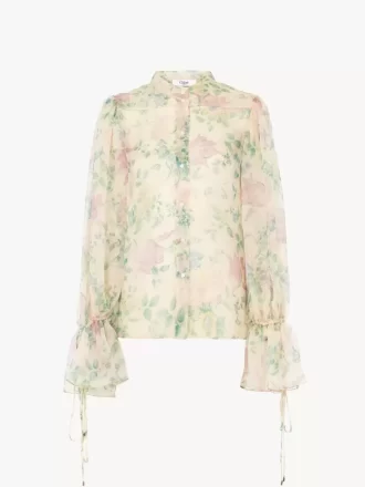 Blus med puffärmar i sidenmousseline Blus med puffärmar i sidenmousseline