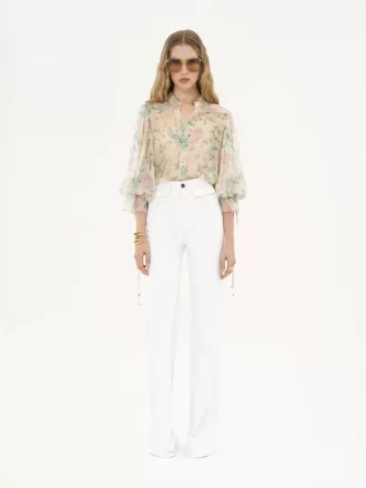 Blus med puffärmar i sidenmousseline Blus med puffärmar i sidenmousseline