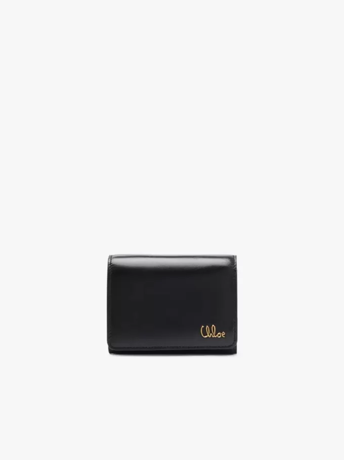 Liten Chloé Iconic trefaldig väska med myntficka i glansigt läder Liten Chloé Iconic trefaldig väska med myntficka i glansigt läder