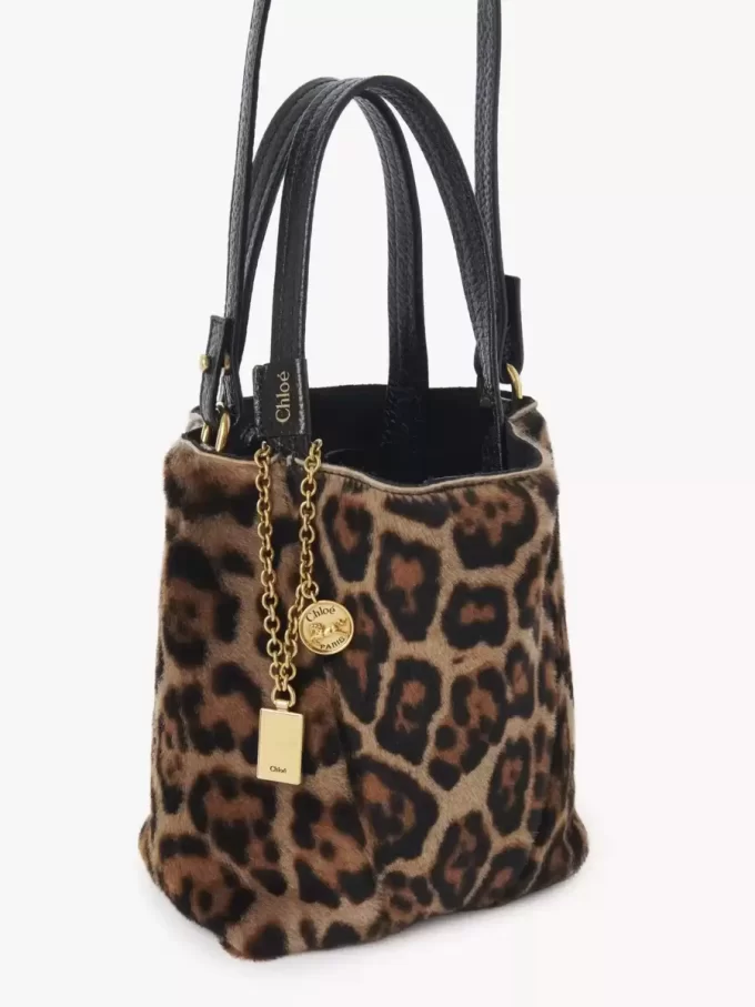 Liten Chloé Spin tote-väska i leopardmönstrat fårskinn Liten Chloé Spin tote-väska i leopardmönstrat fårskinn