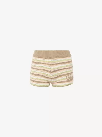 Minishorts med hög midja i virkad bomullskvalitet med logotyp Minishorts med hög midja i virkad bomullskvalitet med logotyp