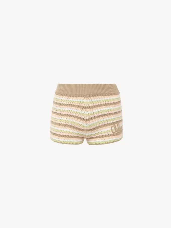 Minishorts med hög midja i virkad bomullskvalitet med logotyp Minishorts med hög midja i virkad bomullskvalitet med logotyp