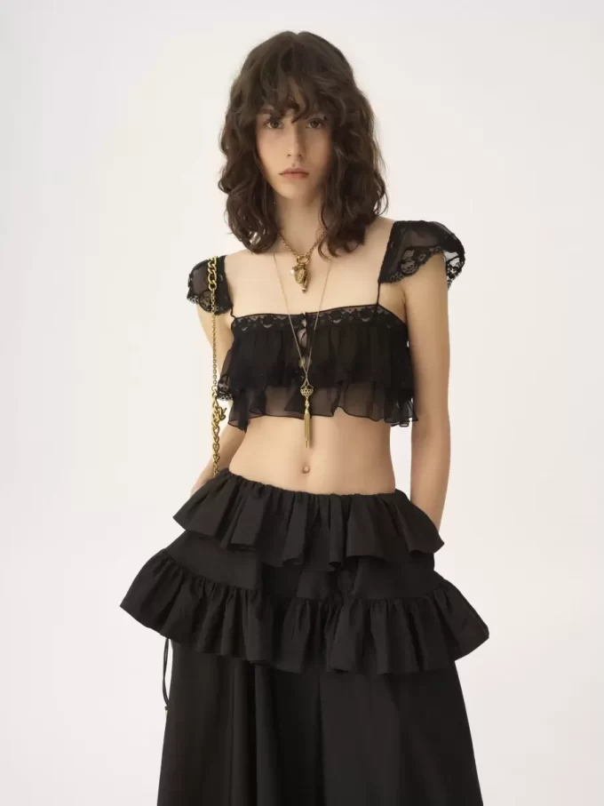 Volangbralette i sidenmousseline och spets Volangbralette i sidenmousseline och spets