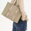 Woody tote-väska i linne och läder Woody tote-väska i linne och läder