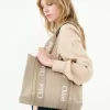 Woody tote-väska i linne och läder Woody tote-väska i linne och läder