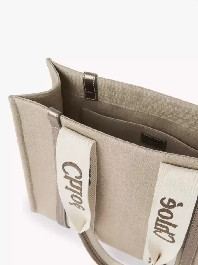 Woody tote-väska i linne och läder Woody tote-väska i linne och läder