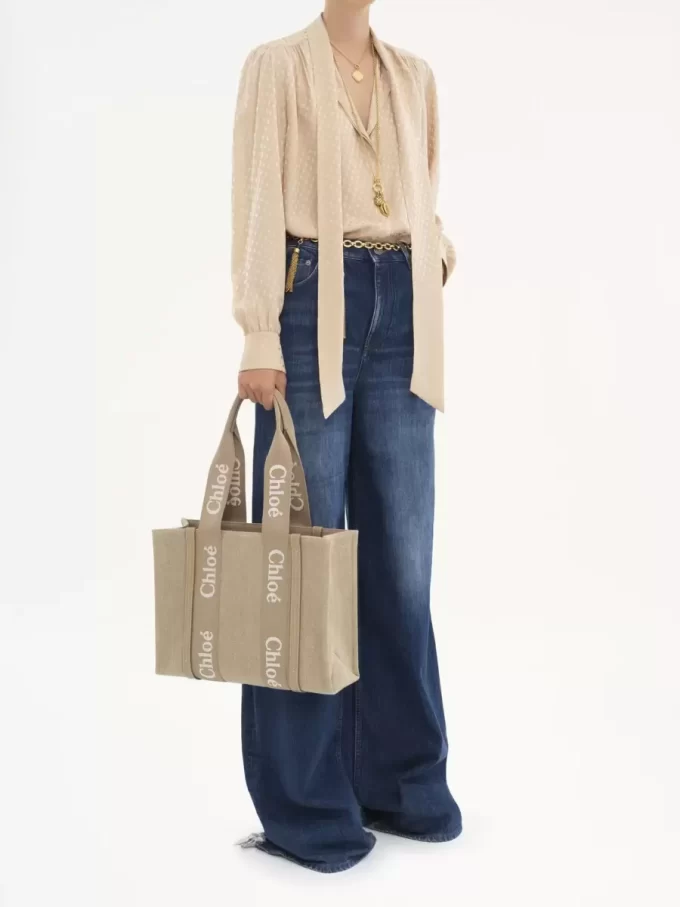 Woody tote-väska i linne och läder Woody tote-väska i linne och läder
